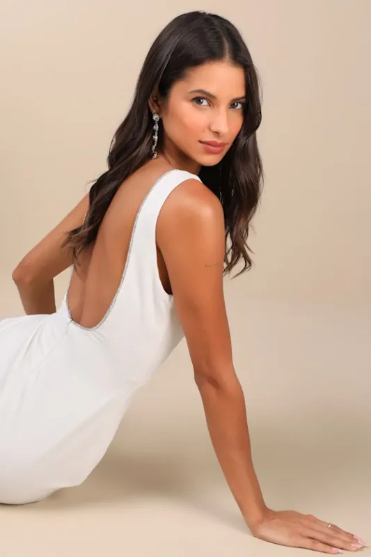 Timeless Poise White Rhinestone Square Neck Backless Maxi Dress sold by Lulus