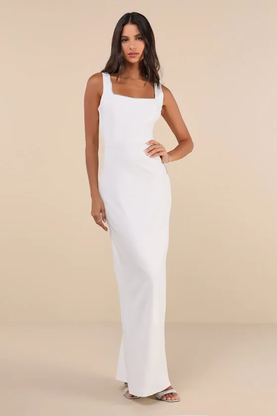 Timeless Poise White Rhinestone Square Neck Backless Maxi Dress sold by Lulus product image thumbnail 2