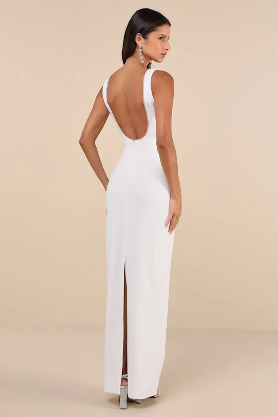 Timeless Poise White Rhinestone Square Neck Backless Maxi Dress sold by Lulus product image thumbnail 3