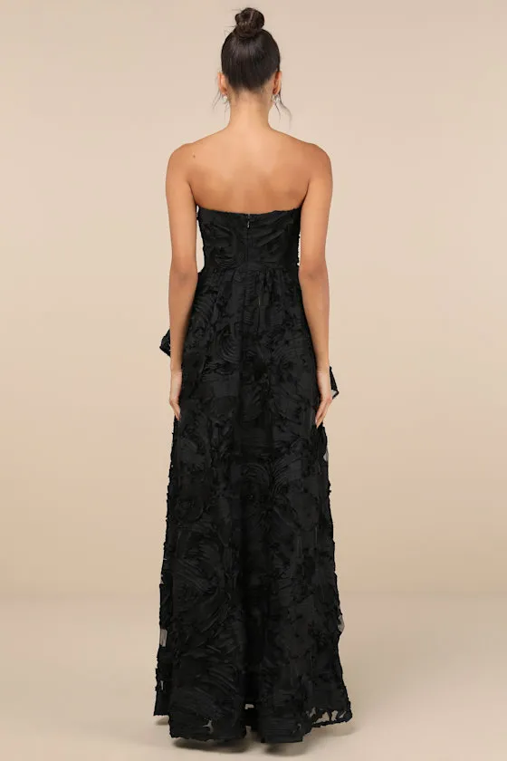 Majestic Glam Black Strapless Textured High-Low Maxi Dress sold by Lulus product image thumbnail 3