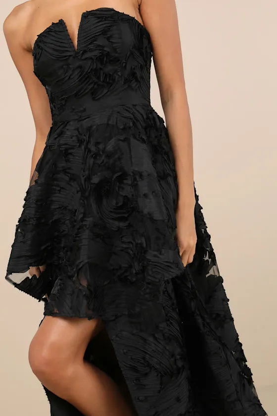 Majestic Glam Black Strapless Textured High-Low Maxi Dress sold by Lulus product image thumbnail 4