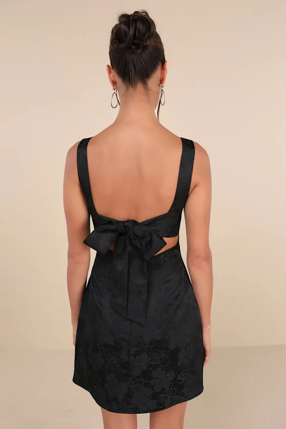 Perfectly Flirtatious Black Floral Jacquard Tie-Back Mini Dress sold by Lulus product image thumbnail 2