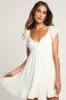 Amalfi Coast White Pleated Flutter Sleeve Mini Dress sold by Lulus