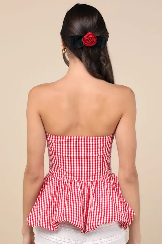 Damaria Red Gingham Strapless Peplum Top sold by Lulus product image thumbnail 3