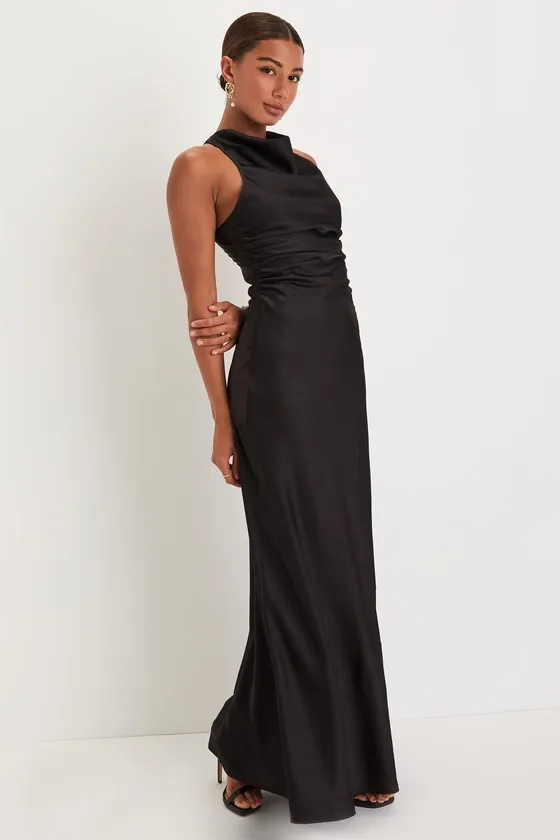 Effortlessly Sensational Black Satin Backless Maxi Dress sold by Lulus product image thumbnail 4