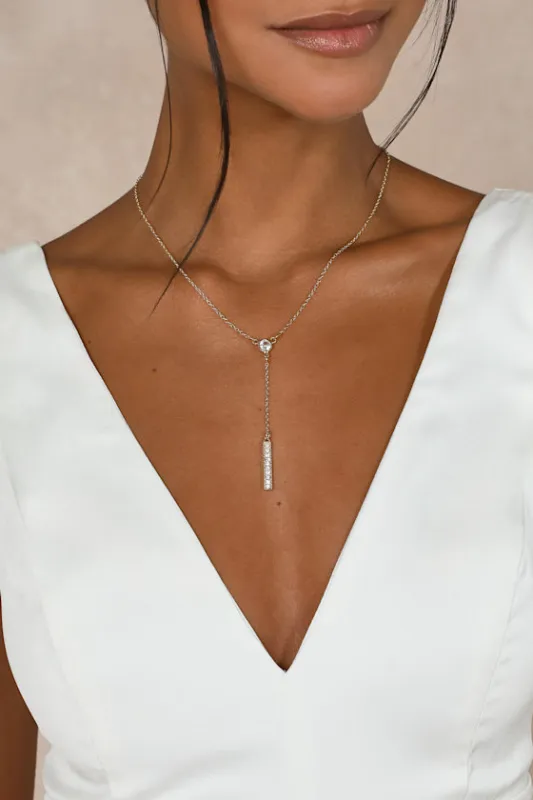 Unforgettable Gold Rhinestone Drop Necklace sold by Lulus