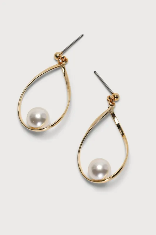 Truly a Treasure Gold Pearl Teardrop Earrings sold by Lulus