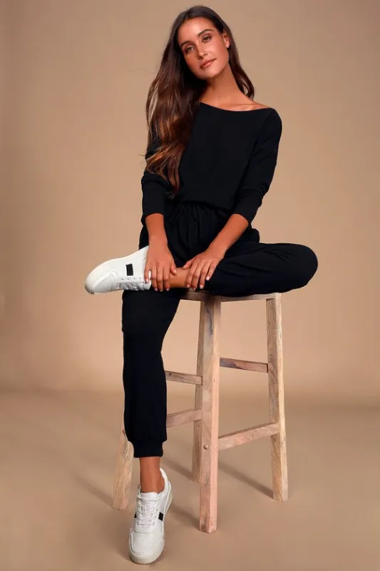 Dressed to Chill Black Ribbed Drawstring Joggers sold by Lulus