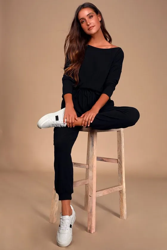 Dressed to Chill Black Ribbed Drawstring Joggers sold by Lulus