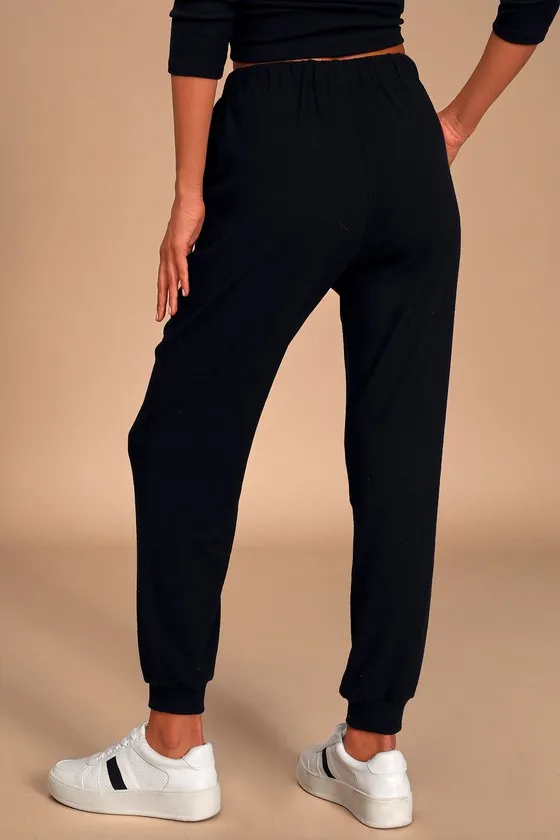 Dressed to Chill Black Ribbed Drawstring Joggers sold by Lulus product image thumbnail 4