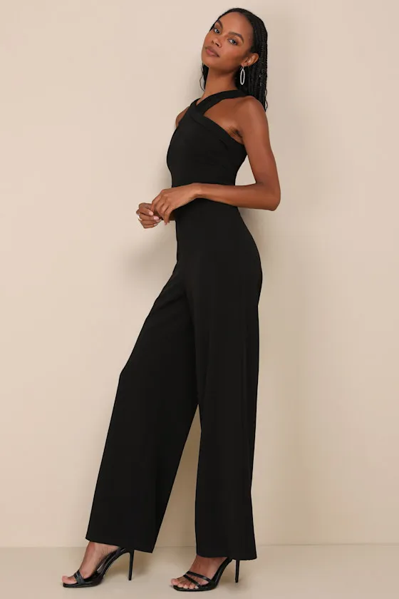 Criss-Cross Your Mind Black Cross-Front Wide-Leg Jumpsuit sold by Lulus product image thumbnail 2