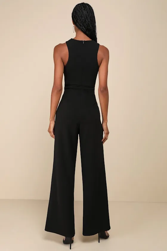 Criss-Cross Your Mind Black Cross-Front Wide-Leg Jumpsuit sold by Lulus product image thumbnail 3