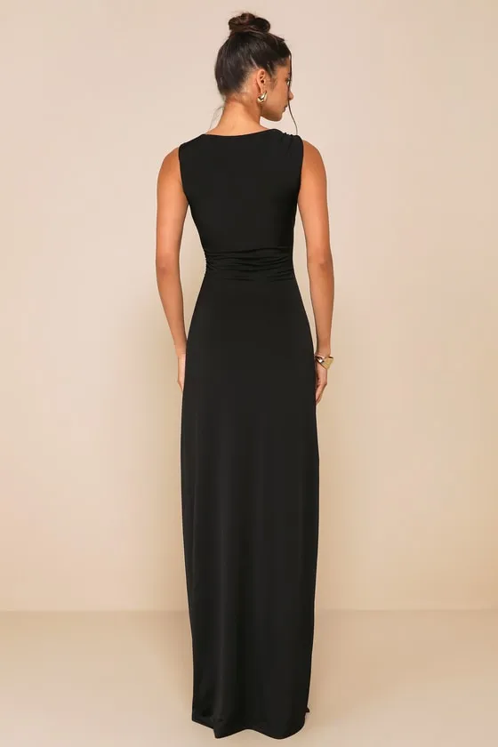 Significant Allure Black Slinky Knit Ruched Maxi Dress sold by Lulus product image thumbnail 2