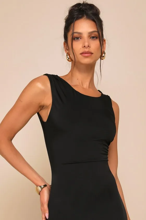 Significant Allure Black Slinky Knit Ruched Maxi Dress sold by Lulus product image thumbnail 4