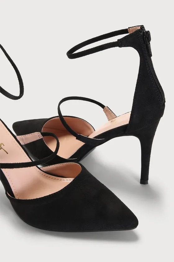 Lovelee Black Suede Pointed-Toe Ankle Strap Pumps sold by Lulus product image thumbnail 2