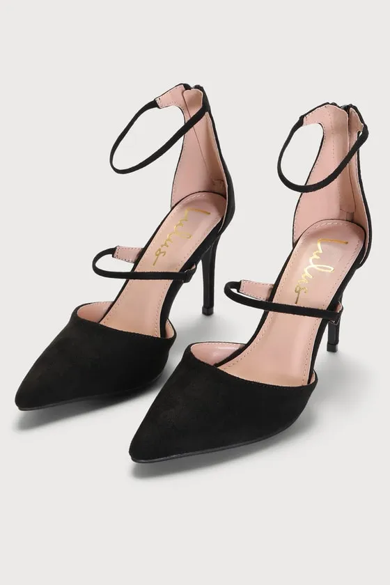 Lovelee Black Suede Pointed-Toe Ankle Strap Pumps sold by Lulus product image thumbnail 3