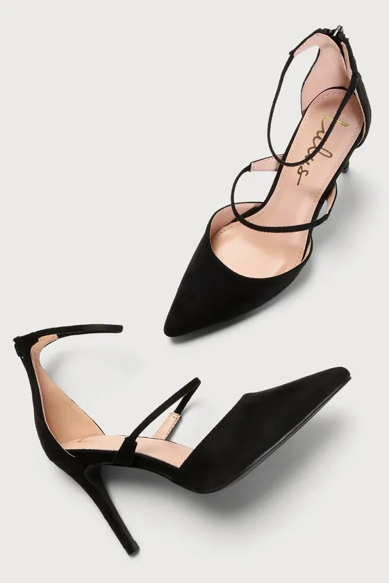 Lovelee Black Suede Pointed-Toe Ankle Strap Pumps sold by Lulus product image thumbnail 4