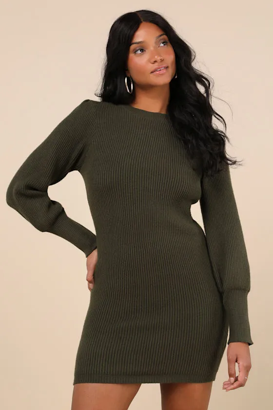 Loving You Fondly Olive Green Ribbed Knit Sweater Dress sold by Lulus product image thumbnail 4