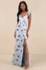 Sweetest Entrance Light Blue Floral Ruffled Tie-Back Maxi Dress sold by Lulus