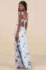 Sweetest Entrance Light Blue Floral Ruffled Tie-Back Maxi Dress sold by Lulus