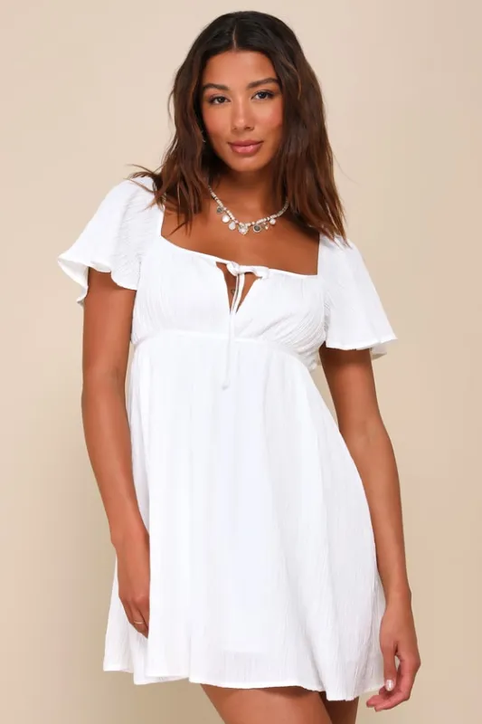 Intentionally Adorable White Plisse Textured Mini Dress sold by Lulus