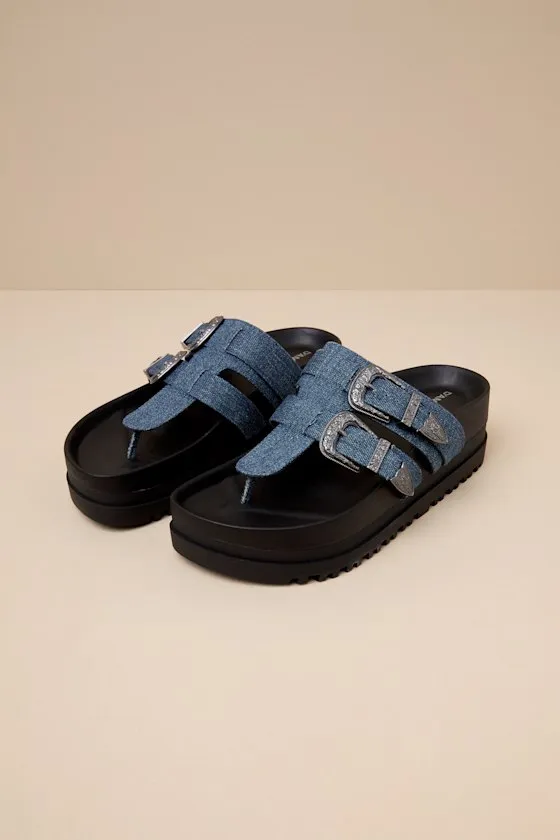 Nyra Blue Jean Denim Thong Buckle Flatform Sandals sold by Lulus product image thumbnail 3