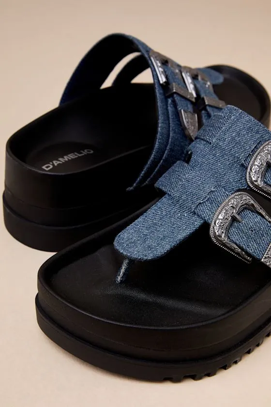 Nyra Blue Jean Denim Thong Buckle Flatform Sandals sold by Lulus product image thumbnail 4