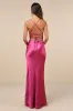 Inspire Romance Magenta Satin Cowl Neck Lace-Up Maxi Dress sold by Lulus