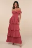 Always Remarkable Rusty Rose Pleated Off-the-Shoulder Maxi Dress sold by Lulus