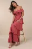 Always Remarkable Rusty Rose Pleated Off-the-Shoulder Maxi Dress sold by Lulus