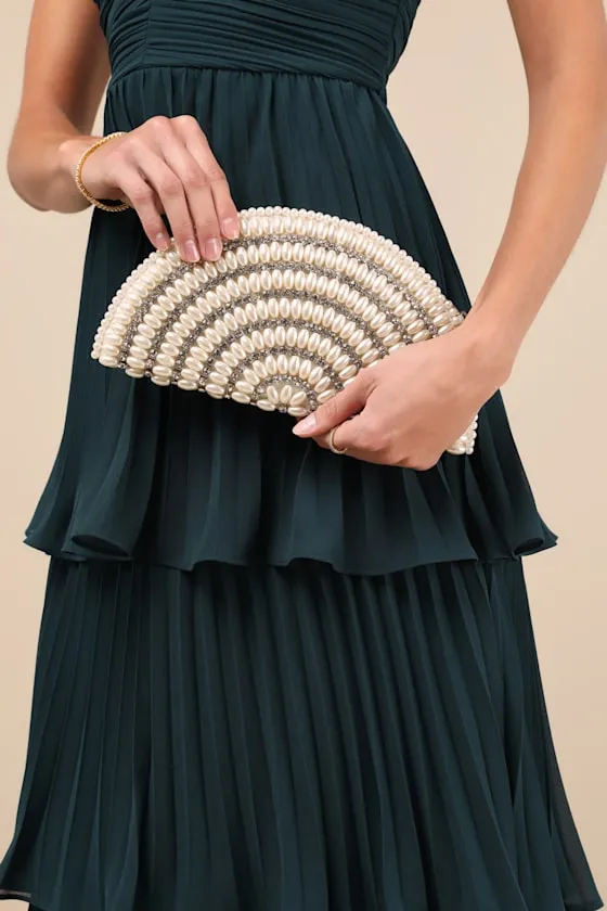 Dazzling Chicness Ivory Pearl Rhinestone Half Circle Clutch sold by Lulus