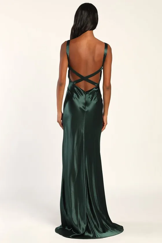 Perfectly Classy Emerald Green Satin Strappy Maxi Dress sold by Lulus product image thumbnail 2