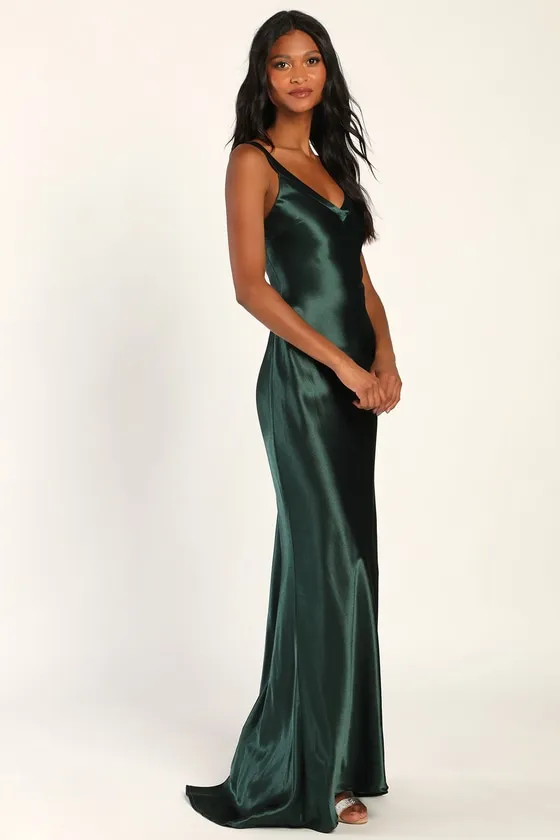 Perfectly Classy Emerald Green Satin Strappy Maxi Dress sold by Lulus product image thumbnail 3