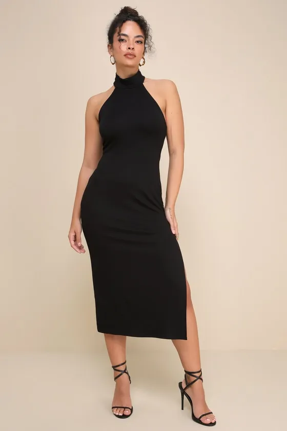 Simply Enchanted Black Halter Midi Dress sold by Lulus product image thumbnail 2