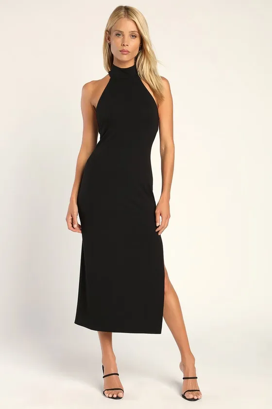 Simply Enchanted Black Halter Midi Dress sold by Lulus product image thumbnail 3