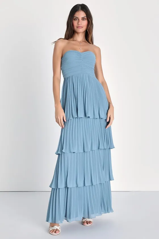 Seriously Sensational Light Blue Strapless Tiered Maxi Dress sold by Lulus