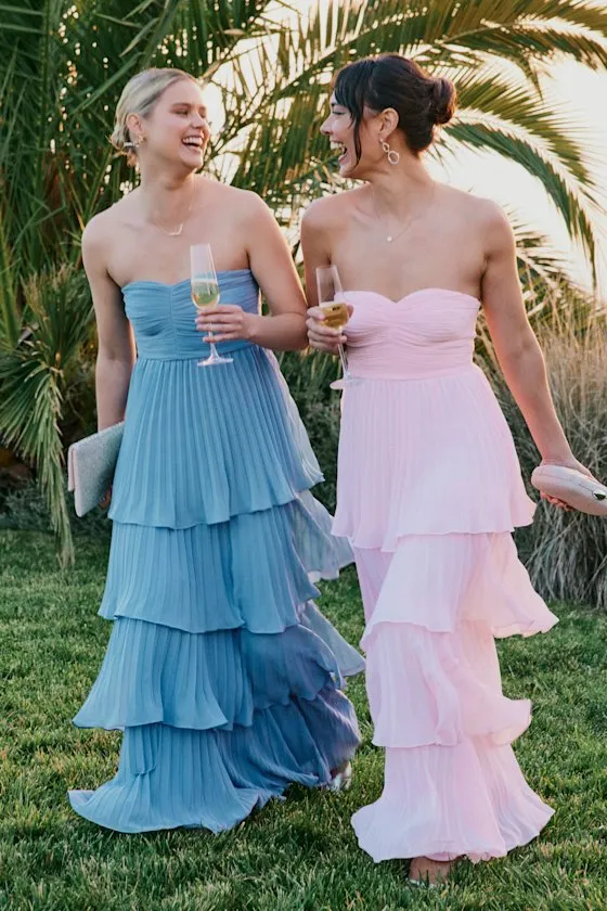 Seriously Sensational Light Blue Strapless Tiered Maxi Dress sold by Lulus product image thumbnail 2