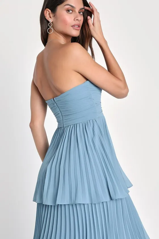 Seriously Sensational Light Blue Strapless Tiered Maxi Dress sold by Lulus product image thumbnail 3