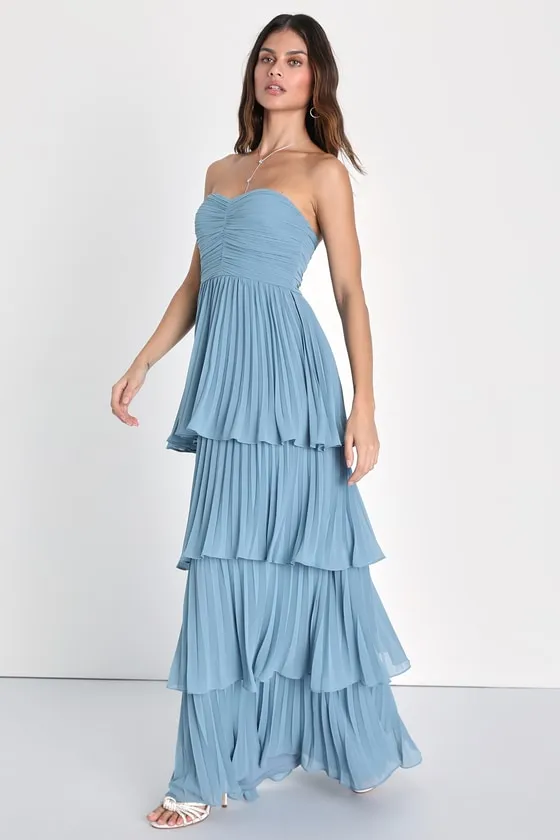 Seriously Sensational Light Blue Strapless Tiered Maxi Dress sold by Lulus product image thumbnail 4