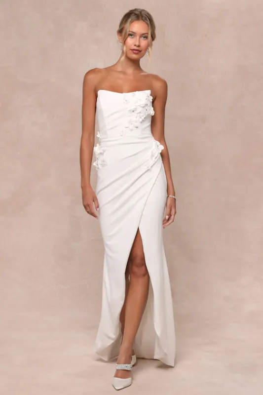Glamorous Adoration White Strapless Floral Applique Maxi Dress sold by Lulus