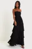 Seriously Sensational Black Strapless Tiered Maxi Dress sold by Lulus