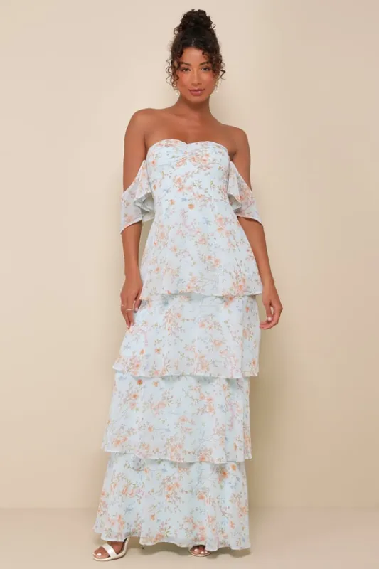 Charming Passion Mint Green Floral Off-the-Shoulder Maxi Dress sold by Lulus