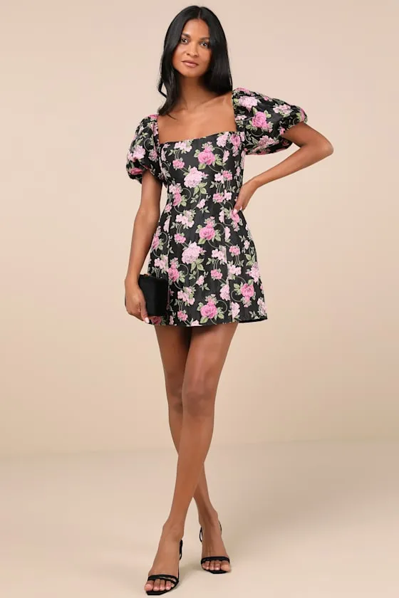 Completely Beloved Black Floral Off-the-Shoulder Mini Dress sold by Lulus product image thumbnail 2