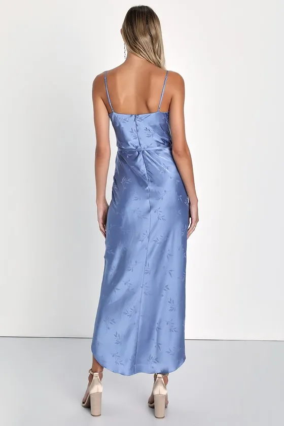 Sophisticated Sight Periwinkle Satin Jacquard Cowl Midi Dress sold by Lulus product image thumbnail 4