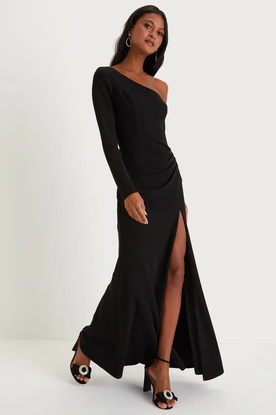 Elegant Sensation Black Asymmetrical Pleated Maxi Dress sold by Lulus product image thumbnail 2
