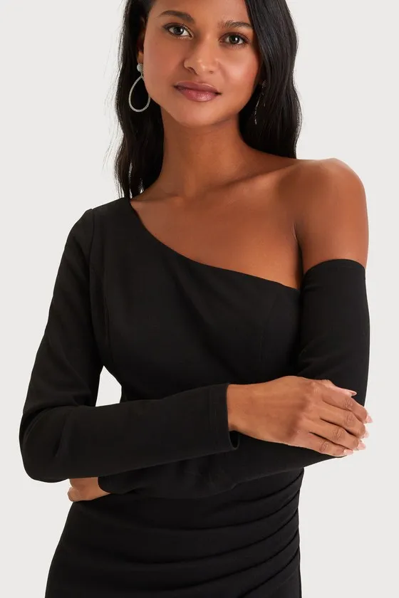 Elegant Sensation Black Asymmetrical Pleated Maxi Dress sold by Lulus product image thumbnail 3