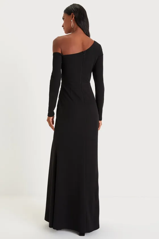 Elegant Sensation Black Asymmetrical Pleated Maxi Dress sold by Lulus product image thumbnail 4