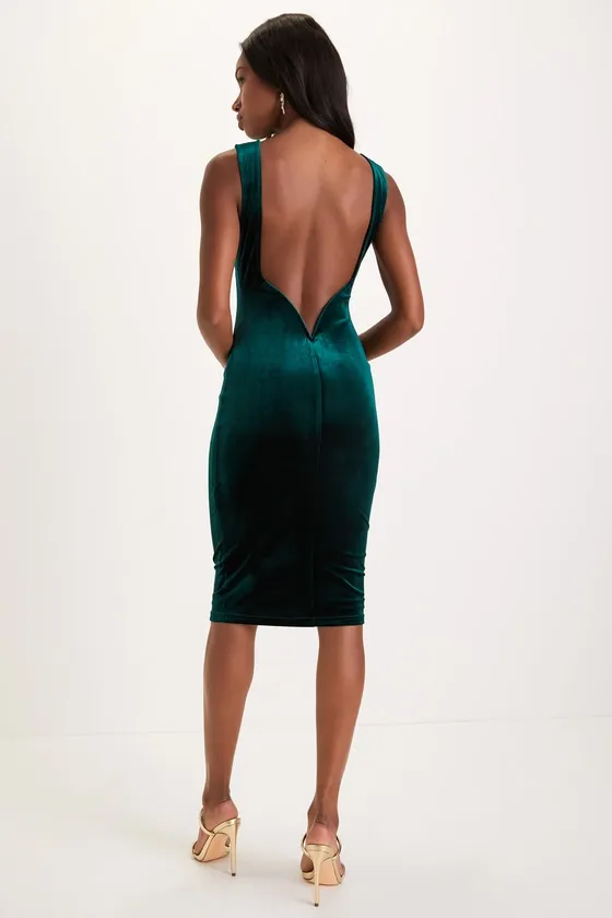 So Stunning Emerald Green Velvet Backless Midi Dress sold by Lulus product image thumbnail 2
