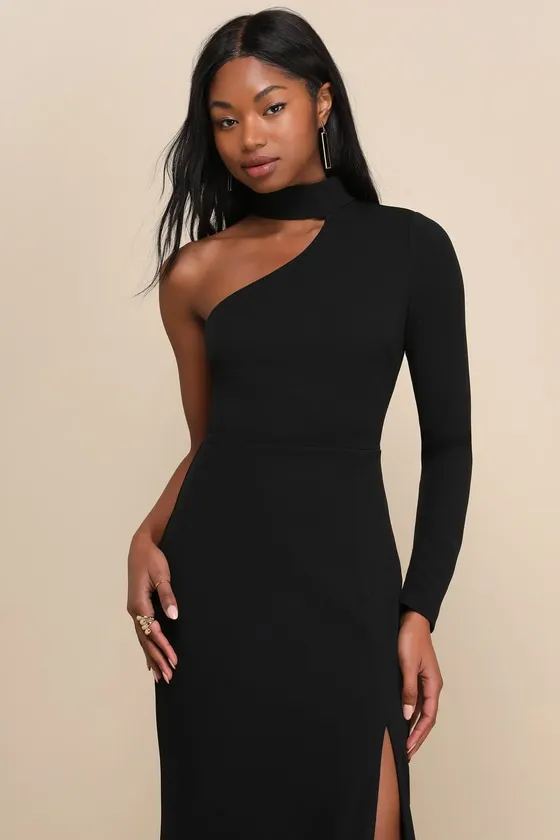 Keep It Interesting Black Cutout One-Shoulder Maxi Dress sold by Lulus product image thumbnail 4