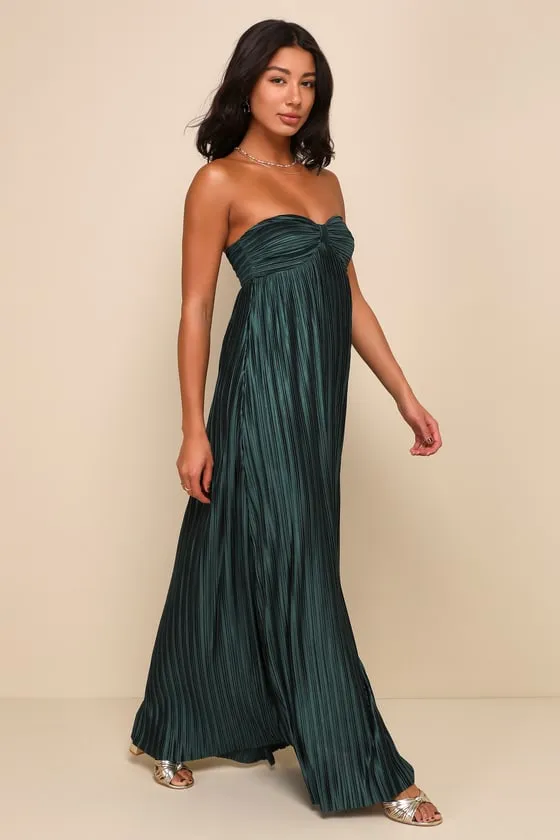 Whimsical Beauty Emerald Green Satin Plisse Strapless Maxi Dress sold by Lulus product image thumbnail 4